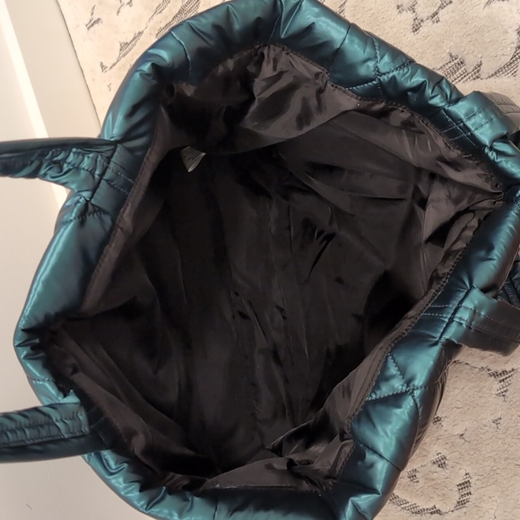 Victoria's Secret Puffer Tote Metallic Teal Green Bag - Picture 9 of 9